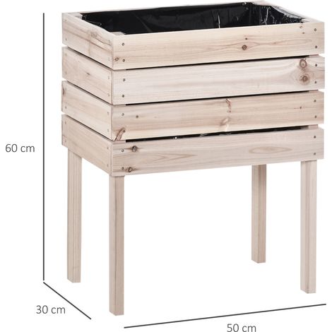 Jardinière surélevée, résistante aux intempéries, en bois massif, 50 cm x 30 cm x 60 cm, naturelle (1/5)