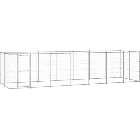 Jaula para caseta de exterior, parque para animales, perro de exterior de acero galvanizado con techo 16,94 m² 020000436