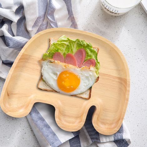Assiette enfant en bois forme éléphant, plat compartimenté animal, plateau de service pour décoration cuisine maison (1/4)