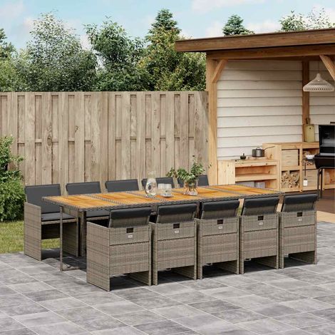 11-tlg. Garten-Essgruppe mit Kissen Grau Poly Rattan (1/5)