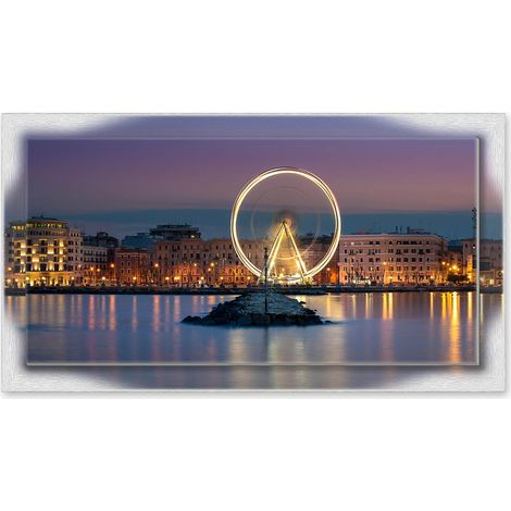 Lupia - Quadro moderno su Tela con Cornice stampata NEWEXT 75x135 cm, paesaggi localismi italiani, per casa soggiorno capezzale camera da letto hotel ufficio, BARI LUNGOMARE RUOTA PANORAMICA (1/4)