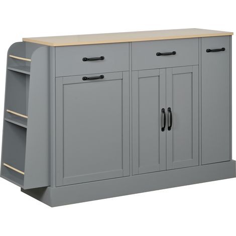 Küchenbuffet mit 2 Türen, 2 Schubladen, Müllfach und offenem Regal, aus MDF, Grau, 133.5×40×86 cm (1/5)