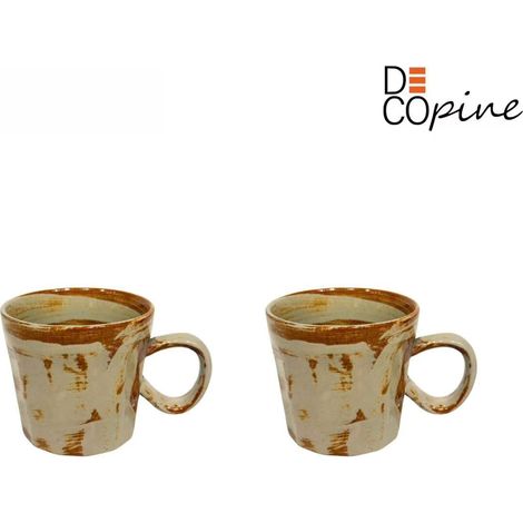 Tasse à café en céramique - DECOPINE - Lot de 2 - 170 ml - Style Wabi-sabi - Couleur beige (1/3)