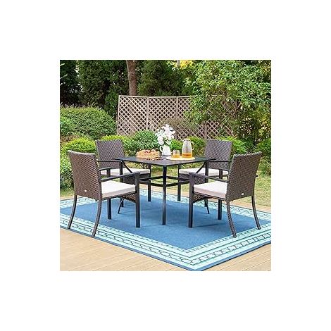 PHIVILLA Patio Furniture Set of 4 Metal Table and Rattan Chairs Outdoor Balcony Garden Table and Chairs All Weather (4+1) (1/5)
