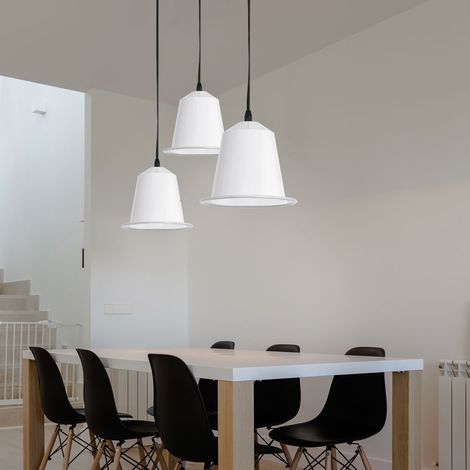 Lampada a sospensione lampada da tavolo da pranzo bianca lampada a sospensione a LED lampada da cucina, acciaio bianco, 5W 400lm bianco caldo, PxH 17,5x110 cm, set di 3