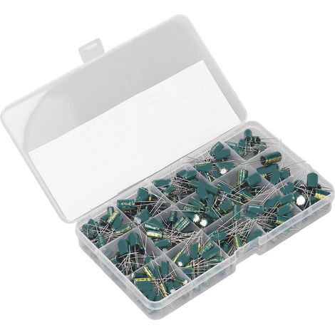 Kit 225 condensateurs électrolytiques aluminium, 15 valeurs, 16-50V, 1-470uF, type radial, assortiment pour bricolage électronique. (1/5)