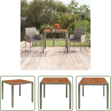 Holzplatte - Gartentisch mit Holzplatte Grau 90x90x75 cm Poly Rattan