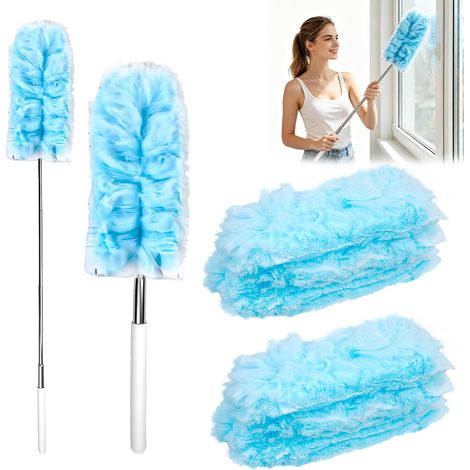 12 x Duster Refills, Telescopic Duster Refill, Replacement Cloths, 360° Extendible for Dust and Dirt (10 Cloths, 2 Telescopic Handle) (1/5)