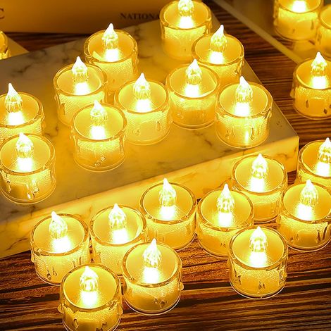 Lot de 35 Bougie Chauffe Plat, Flamme Vacillante, Pile Incluse, Matériau ABS, Étanche IP44, Intérieur Extérieur, Noël Mariage Fête (1/5)