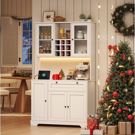 Aparador alto de cocina 105x40x180 cm en MDF blanco con LED y enchufe, ahorro de espacio – MEUBLIV (1/5)