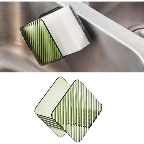 Porte-Savon avec Support Plastique Sans Percer pour Cuisine ou Salle de Bain Vert - Multifonctionnel pour Éponge, Brosse et Éponge Métallique - PS, 30g, 3x3x1.9in avec 1 Porte-Savon et 1 Sticker (1/5)