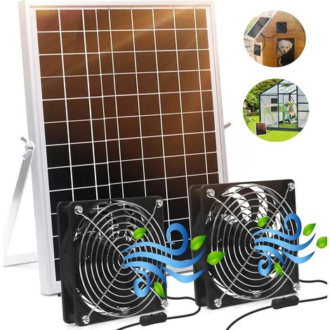 Kit ventola a doppio pannello solare da 15 W, kit ventola di scarico e aspirazione solare impermeabile, cavo interruttore on/off, camper, serra, pollaio, capanno da giardino.