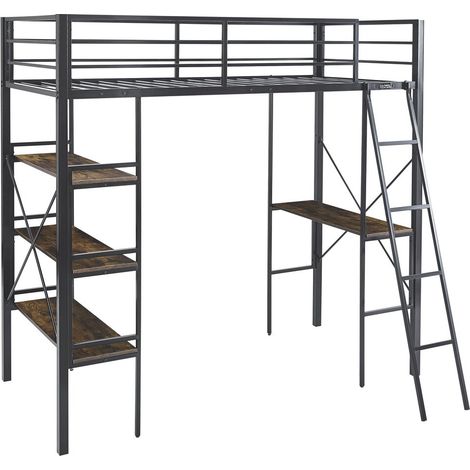 Hochbett mit Schreibtisch aus Metall "Raphaël" – 190 x 90 cm – Schwarz (1/5)