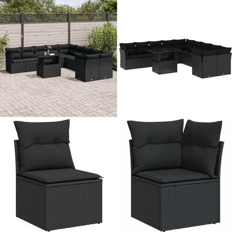 Salon de jardin 11 pcs avec coussins noir résine tressée - Ensemble Salon De Jardin - Meuble Extérieur - Résine Tressée - Rotin Synthétique - Canapé D'extérieur - Home & Living (1/5)