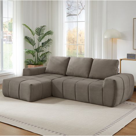 Canapé d'angle segementé taupe en velours côtelé avec coussins amovibles et sans montage (1/5)