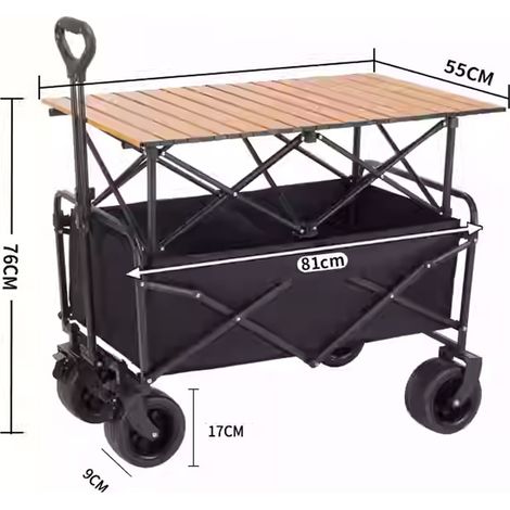 Faltbarer und robuster Campingtrolley, 400 kg Tragfähigkeit, mit Tisch, Teleskopgriff, aus 600D Oxford-Gewebe.