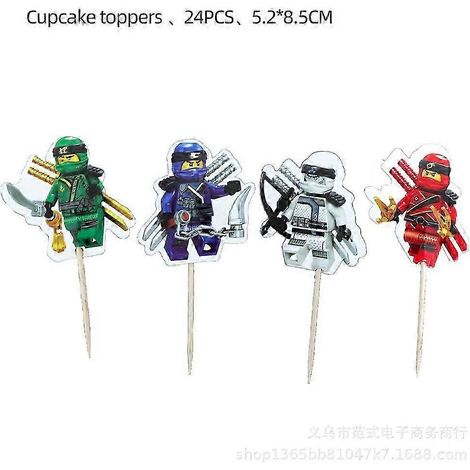 Assiettes en carton Ninjago, gobelets en carton, essuie-tout, boîtes de Rice Krispies, nappe de fond, nappe de fond avec fanions, anniversaire Ninjago (1/5)
