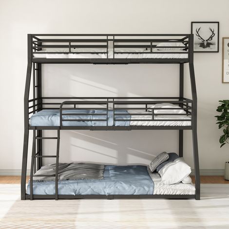 Lit superposé 3 places 90x200 120x200 140x200 cm, structure métallique noire, sommier en fer, pour enfant ado adulte, sommier nu (1/4)