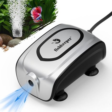 3W/5W Quiet Aquarium Air Pump, Compact Powerful Dual Outlet with Adjustable Air Flow, Air Diffuser Kit for 1-600L Aquariums (Silver Grey (1/5)