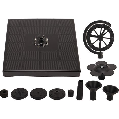 Solarbetriebene Springbrunnenpumpe mit Vogeltränke, die von farbigen LED-Leuchten, 8 Düsen und einer Windmühle für den Garten betrieben wird.