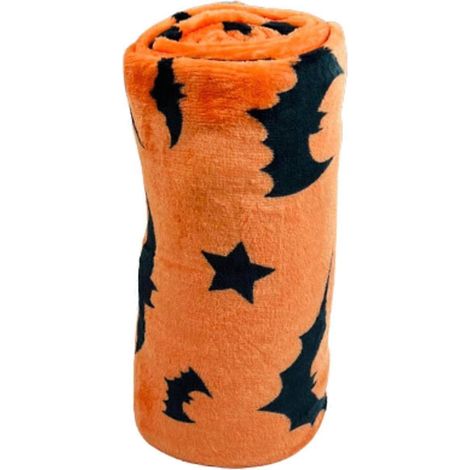 Flanelldecke mit schwarzem Fledermausmuster für Halloween (1 Stück), ideal für Sofa, Büro, Bett, Flugzeug, Reisen, zum Lesen und Entspannen. (1/5)
