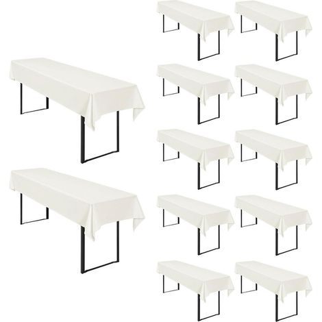 Lot de 12 nappes de table de bière Ivoire 250x100cm Polyester pour Fêtes & Événements