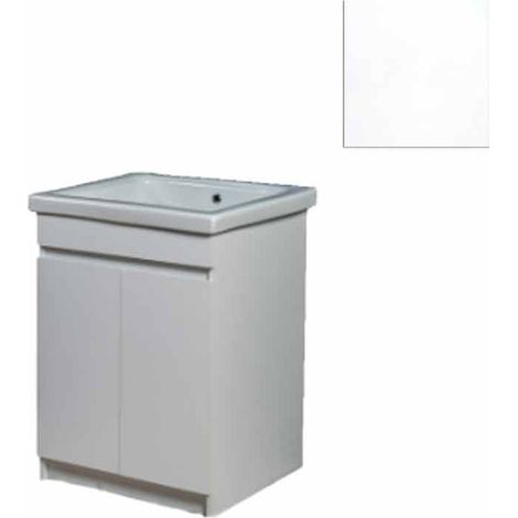 Mobile Lavatoio in Ceramica 2 Ante e Strofinatoio Integrato 60x60x86A cm Bianco Opaco (1/5)