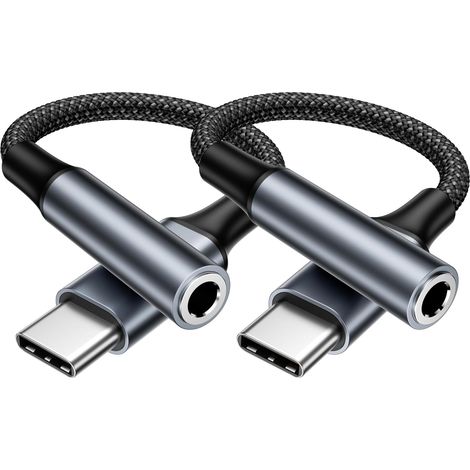 Lot de 2 Adaptateur USB C Jack 3,5mm Nylon Aluminium Compatible iPhone Samsung iPad Casque Audio (1/5)