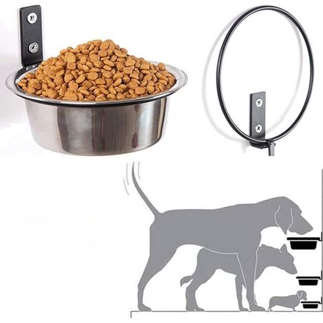 Gamelle surélevée pour chien, montée au mur, en acier inoxydable, avec support pliable, résistante à l'usure, avec support (15,2 cm) (1/5)