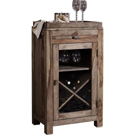 Weinregal Sheesham 60x40x104 grau geölt NATURE GREY 94