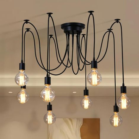 Lustre araignée à 8 têtes, lampe suspendue DIY E27, lustre réglable DIY avec câble de 150 cm, lustre suspendu vintage industriel pour salle à manger, chambre, salon (1/5)