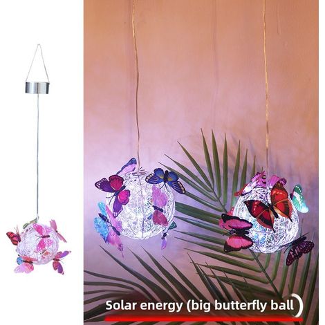 Neue, solarbetriebene LED-Leuchtkugel in Schmetterlingsform zum Aufhängen an Bäumen, für den Außenbereich im Garten oder Hof (Großer, leuchtender weißer Schmetterling) (1/5)