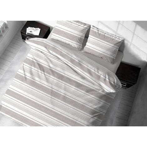 Housse de Couette 100% Coton Motif rayé Beige (1/5)