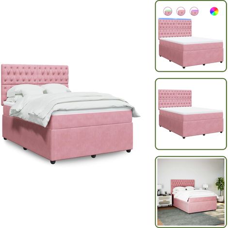 vidaXL Sommier à lattes de lit avec matelas Rose 160x200 cm Velours (1/5)