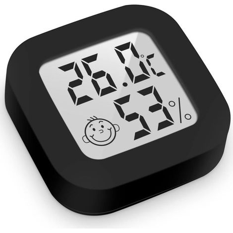 Mini high-precision digital thermometer-hygrometer for indoor use, temperature and humidity monitor, thermo-hygrometer with comfort level indicator (4.3 cm x 4.3 cm, black, 1 piece) (1/5)