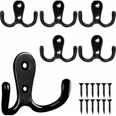 (Noir) Lot de 6 patères rétro, patères rétro, patères murales rétro, crochets de porte en métal pour salle de bain, cuisine, chambre à coucher, entrée