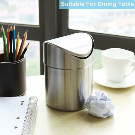 Mini Poubelle - Acier Inoxydable - Couvercle Pivotant - Bureau Table À Manger Coiffeuse - 12 x 16 5 Cm - 1 Pièce (1/5)