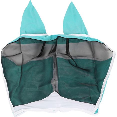 Masque anti-mouches pour chevaux 2024Mesh, élastique, protection UV, amovible et respirant, avec oreilles intégrées, bleu-vert, taille L (1/5)