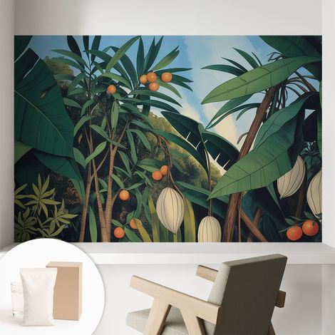 Papier peint intissé mural avec colle pour salon et chambre Décoration murale rapide - Colle incluse gratuite Jungle tropicale 104x70 cm (1/5)