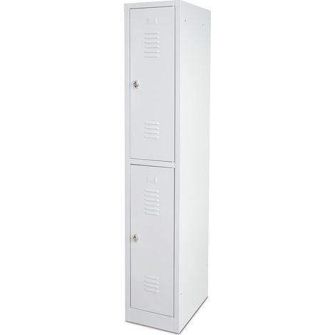 BRB Stahl-Fächerschrank 2 Fächer, mit Sockel und Drehriegelverschluss, BxTxH 320x500x1800 mm, lichtgrau RAL 7035 (1/2)