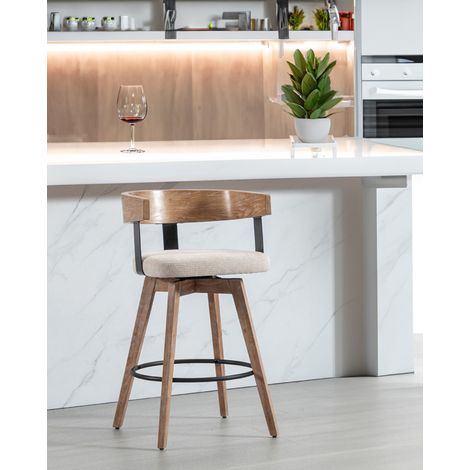 Micha - Chaise de bar en tissu et pieds en bois (1/5)