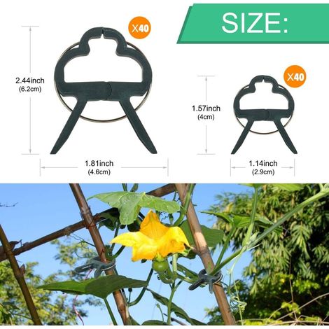 80Pinces de Jardin Réglables pour Plantes, Supports de Tuteur et Fixations pour Vigne, Légumes, Tomates – Lot de 40 Grandes et 40 Petites Attaches de Culture
