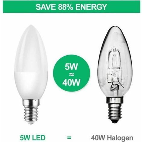 -Lot de 6 ampoules LED E14 à petite vis Edison (SES) équivalentes à des ampoules halogènes 40 W C37 400 lm 3000 K Blanc chaud (1/4)