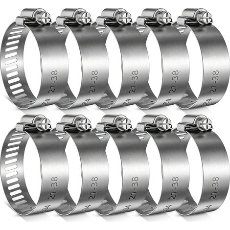 Lot de 10 Colliers de Serrage 21–38 mm en Acier Inoxydable (1/5)