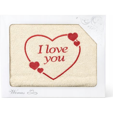 Asciugamano in cotone color crema con ricamo "Ti amo", un'ottima idea regalo. (1/2)