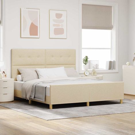 Bettgestell mit Kopfteil Creme 180 x 200 cm Stoff