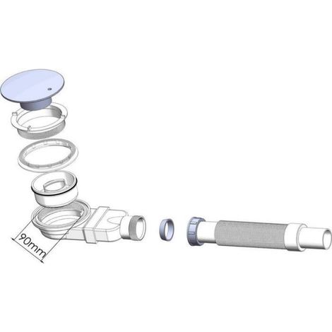 Bonde de douche 90 mm, extra plat, trou de vidange pour bac de douche, siphon avec système anti-odeurs, tamis à cheveux, tuyau fle (1/5)