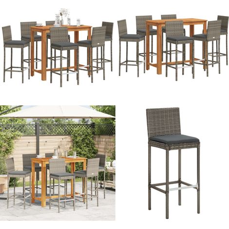 7-tlg. Gartenbar-Set Grau Massivholz Akazie und Poly Rattan - Gartenbar Set - Gartenmöbel - Essbereich Draußen - Outdoor Möbel - Balkonmöbel - Home & Living (1/5)