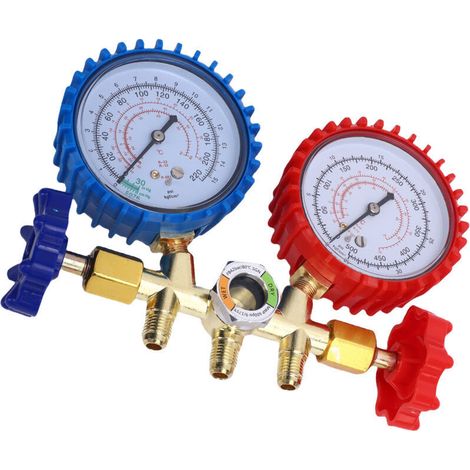 Manomètre climatisation 3 voies professionnel - Compatible R134A/R410A/R404A - Kit complet avec adaptateurs & outils (1/3)