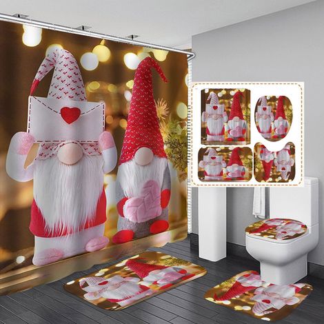 Rideau De Douche - Tapis De Bain Anti-Dérapant - Couvre-Cuvette - Set De 4 Pièces - Imprimé Festif - Polyester Et Flanelle - 180x180 Cm Et Dimensions Assorties (1/5)